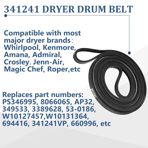 341241 Dryer Drum Belt for Whirlpool Kenmore Amana - Pack of 1