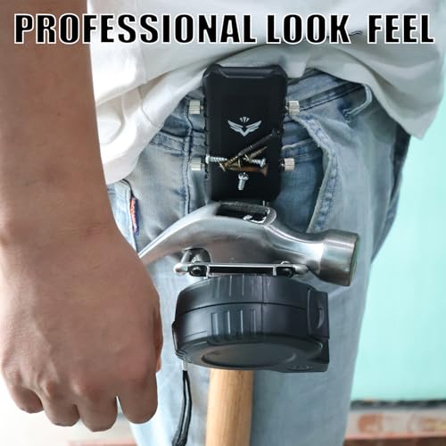 3 in 1 Magnetic Tool Holder, Drill Belt Clip Tape Measure Holder, Hammer Holder, for Nails, Hammer, Spanner and Any Magnet Hardware, for Drill, Nailer, Tape Measure, or Tools with Hanger Clips
