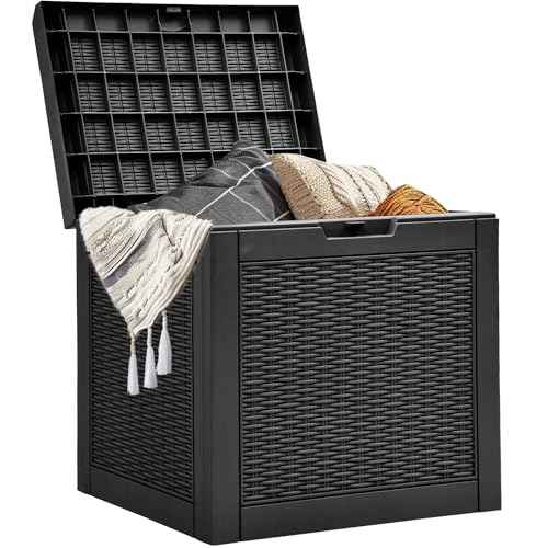 YITAHOME 32 Gallon Outdoor Storage Box, Water Resistant Resin Deck Box, Indoor Outdoor Lockable Storage Container for Patio, Garden, Cushions, Tools, Equipment (Black)