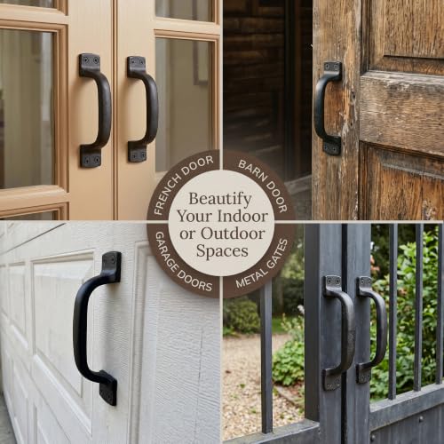 My Fancy Farmhouse Black 6 1/4 Inch Rustic Barn Door Handles 2 Pack - Heavy Duty Cast Iron Gate Handles for Indoor & Outdoor Use