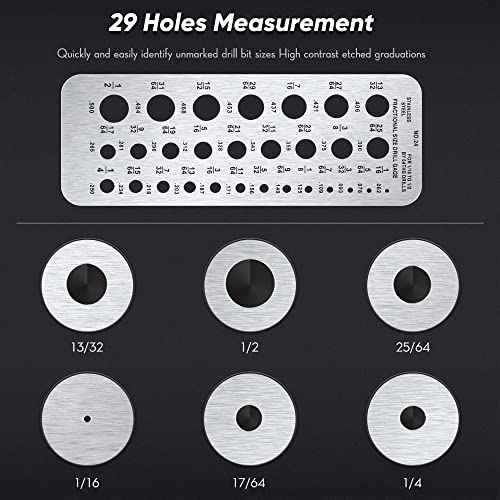 Weewooday Stainless Steel Drill Gauges for 1/16 Inch to 1/2 Inch Size Bits, 17/64-1/2 0.062-0.250 Bolt and Wire Diameter Index Gauge, 29-Hole Use for Accurate Measurement Equivalents(Silver)