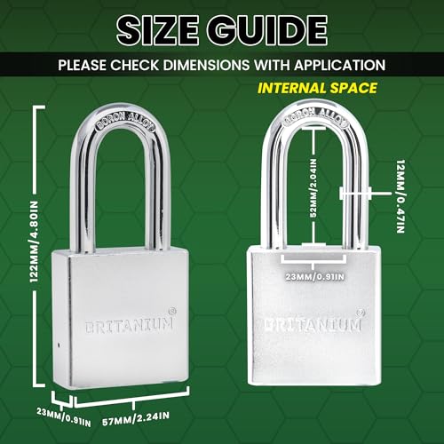 Britanium¢ç SFE60 Professional Grade Padlock - Chrome Plated Steel with Boron Alloy Shackle, 5 Tumbler Keys, Weather-Resistant Design for Storage & Commercial Security