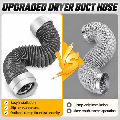 Matework 5ft 4-Inch Heavy-Duty Flexible Aluminum Dryer Vent Hose (Dark Grey) with Rubber Seals