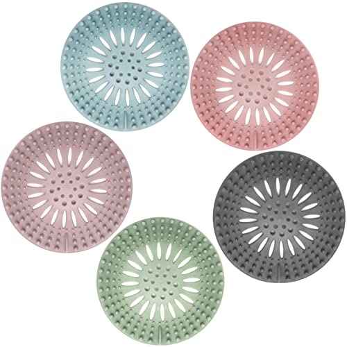 Gotega Bathroom Sink Drain Strainers, Hair Catcher Shower Drain Covers Protector, Flexible TPR Material, Multiple Colors for Bathroom Tub Shower and Sink Hair Trap Garbage Disposal Parts, 5 Pack