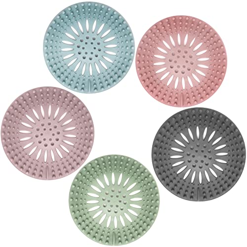 Gotega 5 Pack Sink Drain Strainers - Flexible Hair Catchers for Bathroom, Shower, Kitchen Drain - Multiple Colors