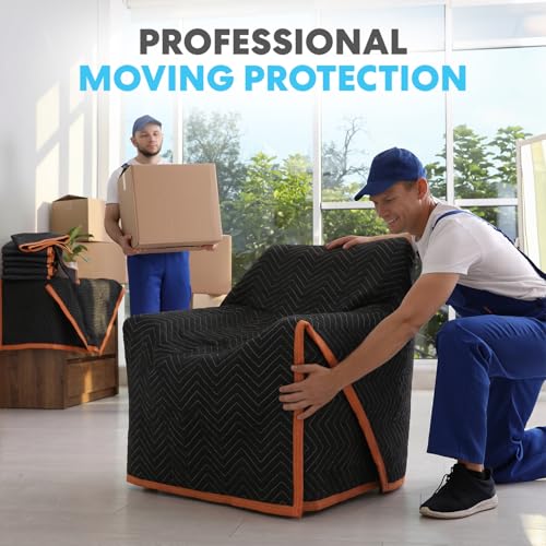 Simpli-Magic Heavy Duty Padded Moving Blankets 72 x 40 Inches Black/Orange 12 Pack