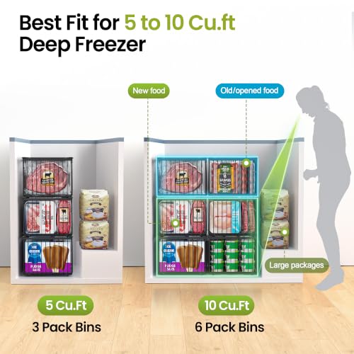 MSERCUOR Black 3-Pack Large Freezer Organizer Bins for 5-10 Cu Ft Chest Freezer