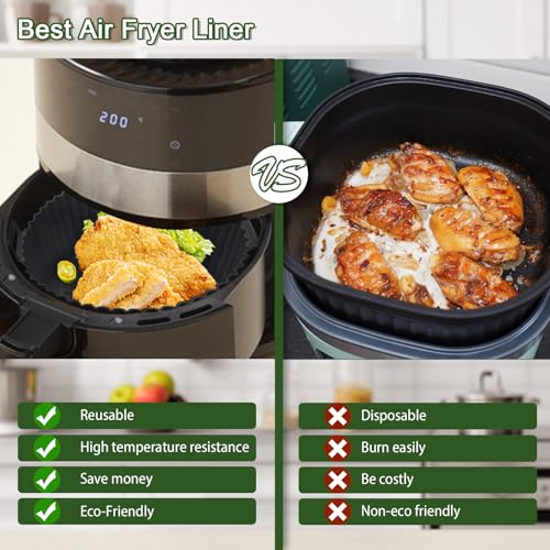 Komzon 3Pcs 8 inch Air Fryer Silicone Liners - Green Blue Grey, Reusable Basket Mat