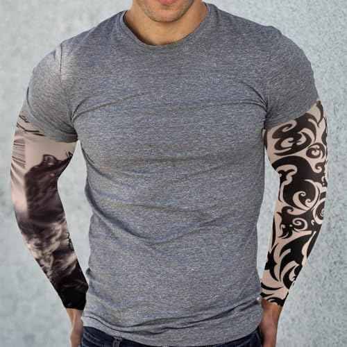 YARIEW Tattoo Sleeves for Men, 6Pcs Fake Tattoos Sleeves to Cover Arms Sun Protection Sleeve Covers for Men and Women (Set 10)