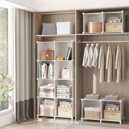 AWTATOS Cube Storage Organizer, Storage Cubes Shelves Bookshelf, 6 Cube Closet Organizers and Storage, DIY Stackable Plastic Clothes Organizer Shelving for Bedroom, Home, White