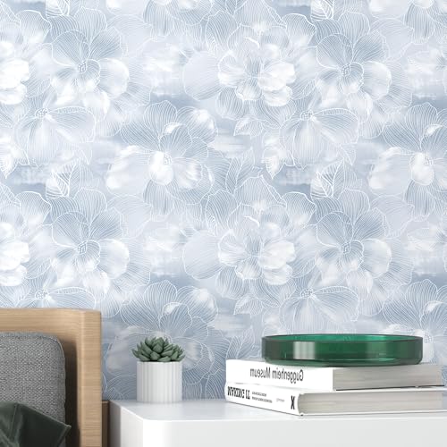 tiltil Peel and Stick Wallpaper Flower Blue and White Contact Paper Boho 17.7"x78.8" Self Adhesive Wallpaper Removable Modern Decorative Wall Paper for Bedroom Countertops Cabinet Decor Vinyl Roll