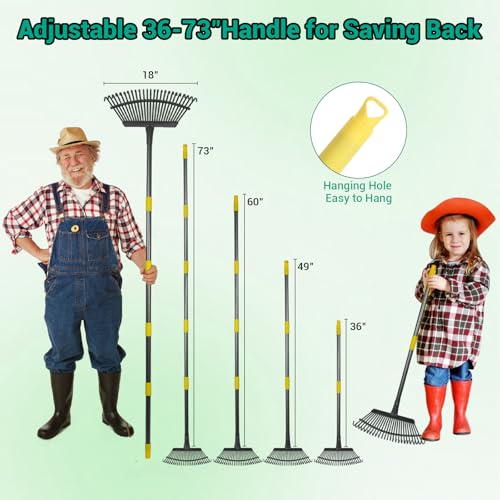 Heavy-Duty Garden Rake Set with Adjustable Handle & Leaf Bag - 73 Inch