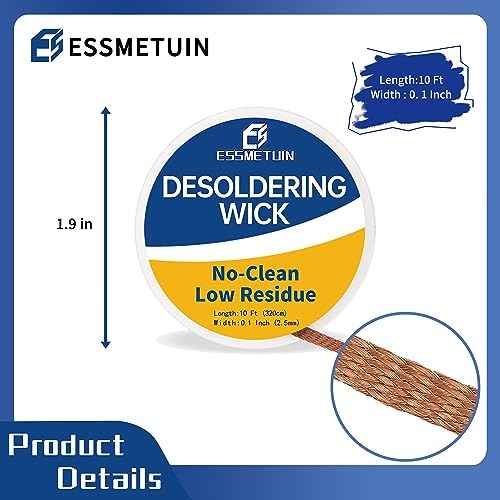 Essmtuin Solder Wick Braid 10Ft with Flux for Electronic, 2 Roll Desoldering Wick Braid Remover Solder, No-Clean Soldering Wick Used to Disassemble Electrical Components (WID 0.1in (2.5mm))