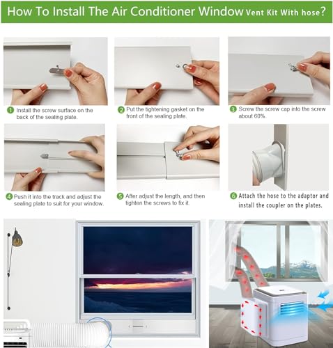 JENCEAILL Portable AC Window Vent Kit - Adjustable Exhaust Hose & Seal Plate for Sliding Windows