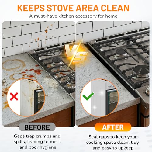 ItsNio Adjustable Stainless Steel Stove Gap Cover 13.8-27.5 Inches Black, Range Filler & Guard