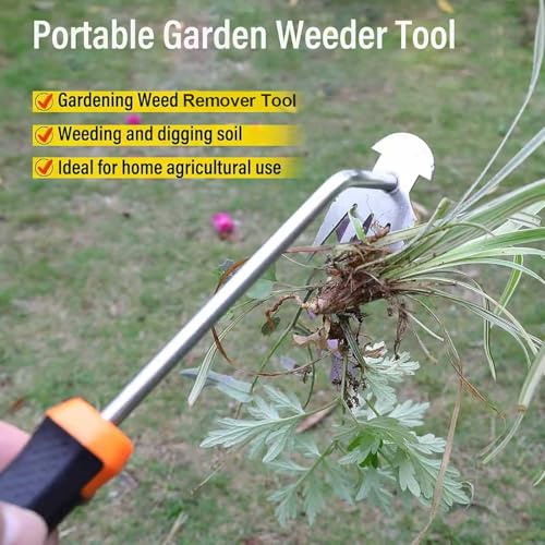 SIXCAR Garden Weeder Tool - Portable Stainless Steel Hand Uprooting Tool for Weeding & Planting