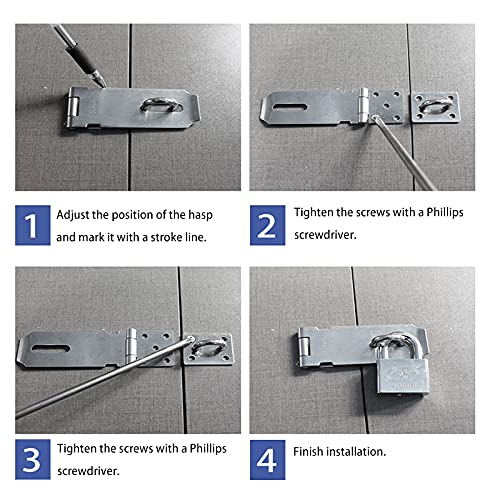 Silver 5 Inch Stainless Steel Door Hasps Lock Latches - Pack of 2, Extra Thick Gate Lock with Screws
