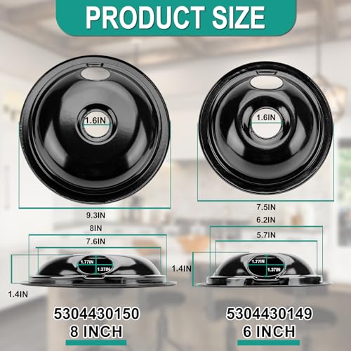 Cenipar 5304430149/5304430150 Drip Pan Set for Electric Range 8-pc MP21YA/MP15YA Includes 2x 5304430149 & 2x 5304430150