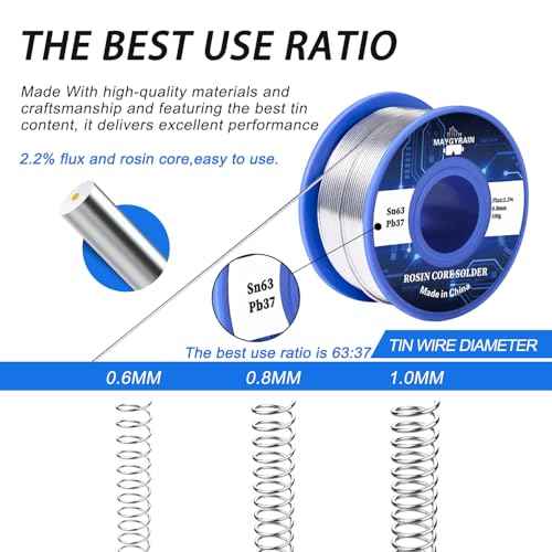 Solder Wire 63/37, high Purity no-wash tin-Lead Rosin cored Wire with 2.2% Flux for Electric Soldering (0.8mm 50g)