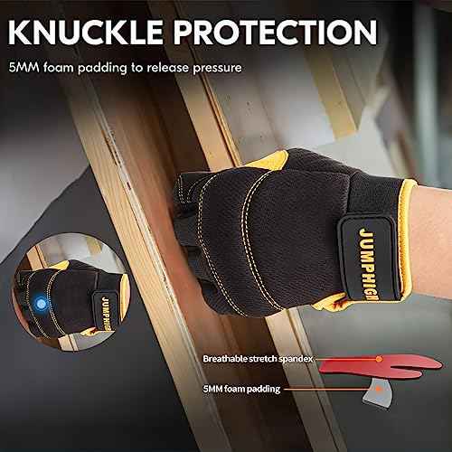 JUMPHIGH Mens Work Gloves, Synthetic Leather Mechanic Gloves, Utility, Touchscreen, Multipurpose, Construction, Warehouse, Truck Driving (L)