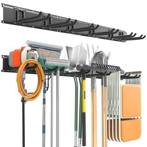 EVERHANGER Garage Tool Storage Organizer, Wall Mount Garden Tool Rack Organization, Heavy Duty Folding Chair Hangers with 6 Adjustable Hooks, Max Load 450lb, 48inch
