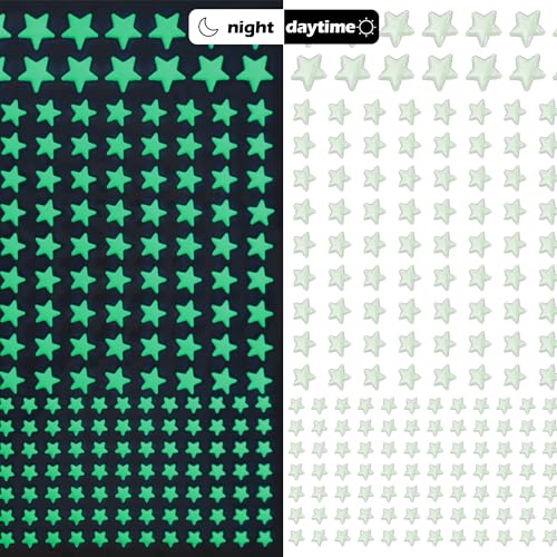 Green Glow in The Dark Ceiling Stars Decor - 633 3D Star Stickers for Nursery & Bedroom