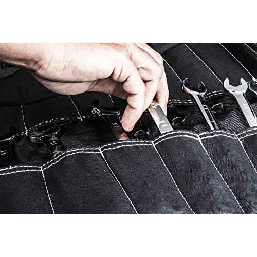 Dickies Large Wrench/Screwdriver Organizer Roll for Mechanics, 23 Tool Pockets, Durable Canvas Construction, 26 in. x 14.25 in. Unrolled, Black
