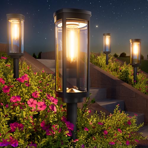 BITPOTT Solar Pathway Lights Outdoor 8 Pack Warm White IP65 Waterproof Garden Path Lights