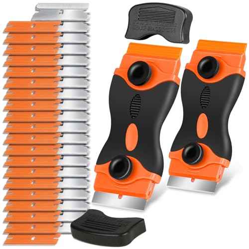 Razor Blade Scraper Tool - Razor Scraper with 40 Metal & Plastic Blades, Sticker Cleaning Remover for Paint, Decal, Adhesive, Label & Caulk, Glass Scraper for Window, Cooktop, Oven & Stove Top