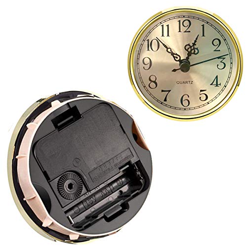HILLHOME Mini Round Quartz Clock - 3.5 Inch Gold Dial with Bezel, Arabic Numerals, Fits 3-inch Hole, Gold