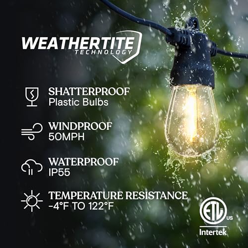 Brightech Ambience Pro Solar String Lights 27ft - Waterproof Outdoor Edison LED