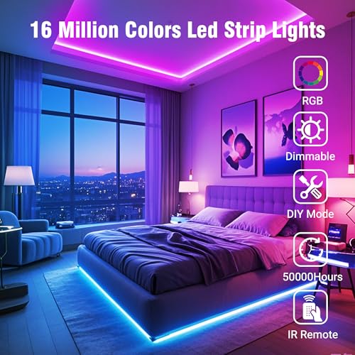 VOLIVO Bluetooth 100ft RGB LED Strip Lights for Bedroom, App & Remote Control
