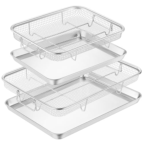 TeamFar 16" x 12" & 12.5" x 9.6" Air Fryer Basket & Tray Set – Large & Medium (2-Pack)