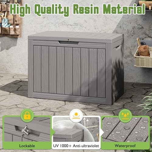 Grey 45 Gallon Outdoor Waterproof Deck Storage Box - GULAIMOAO