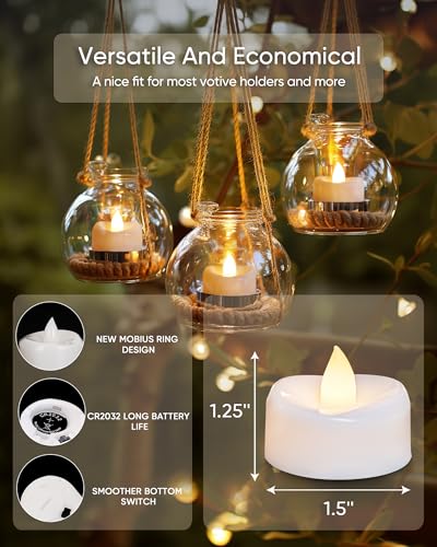 merrynights Warm White LED Tea Lights 24 Pack - Flameless Candles, 200H Battery Life