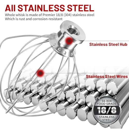 K45WW 6-Wire Stainless Steel Whip Attachment for KitchenAid 4.5/5 Qt Tilt-Head Mixers (Fits K45, KSM75, KSM90, KSM95, KSM100, KSM110, KSM150, KSM152, KSM155) - Dishwasher Safe