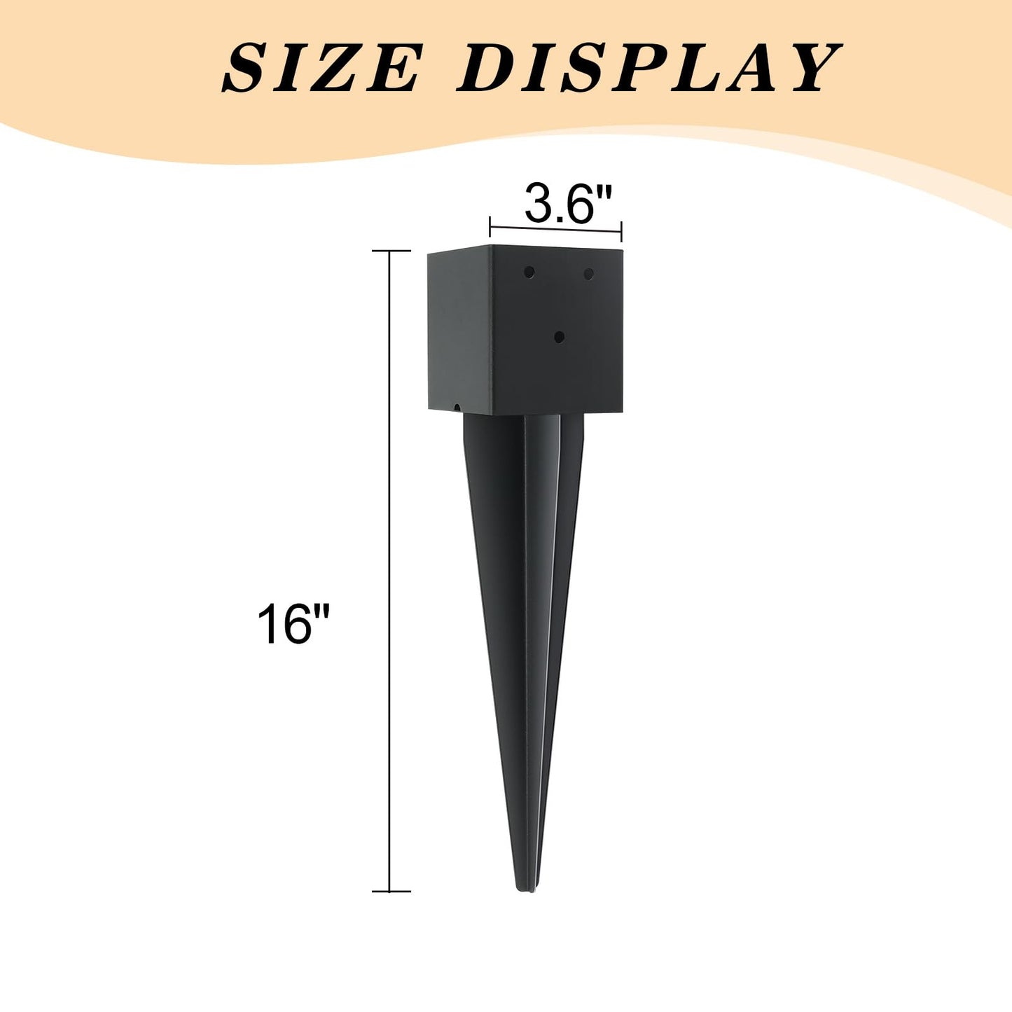 1 Pcs 4"x4" Fence Post Anchor Ground Spike,(Internal 3.6"x3.6"),Metal Post Stake Ground 16" with Black Powder-Coated,Fence Stakes Post Base for Deck,Fence,Porch,Railing,Mailbox.