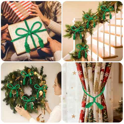 12pcs 20 Inches Christmas Garland Ties, Reusable and Flexible Xmas Garlands Wreath Twist Tie for Banister Railing Stairs Tree Home Holiday Decoration Craft Wrapping(Green)