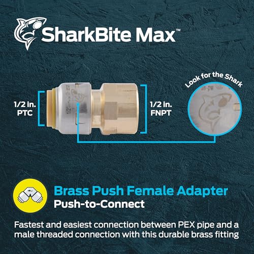 SharkBite Max 1/2 Inch Push-to-Connect Brass FNPT Adapter - Pack of 1