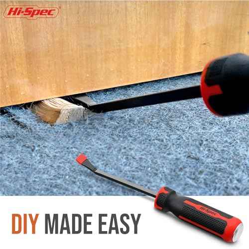 Hi-Spec 1pc Short Small Steel Pry Bar. Ergonomic Non-Slip Handles with Heavy Duty Striking Cap for Wood, Tiles, Trim and Molding. 8" (0.6ft) / 0.2m Total Length.