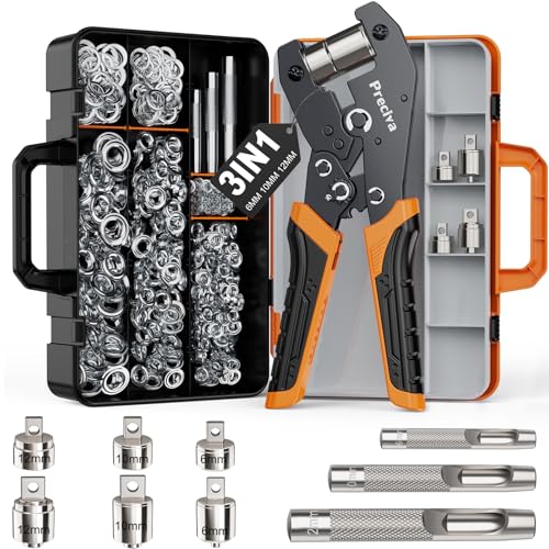 Preciva 3-Size Grommet Tool Kit - 1/2" 1/4" 3/8" Hole Punch & Eyelet