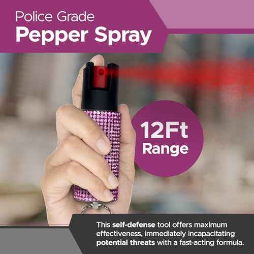 FURY Rhinestone Pepper Spray -12Ft Range, Max Strength, UV Dye Identifier, Anti-Leak & Anti-Misfire, Slidetop Trigger Key Ring, Multiple Color Options, Self-Defense Spray
