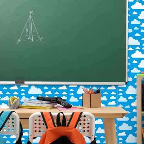 Cartoon Wallpaper Peel and Stick Blue Sky White Clouds Removable Wallpaper Vinyl Self Adhesive Cartoon Room Decor Photo Background for Room Playroom Nursery Wall Decorations 17.7x118 Inch