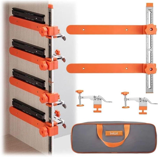 Drawer Slide Jig with Toggle Clamp & Magnetic Arm, Precision Cabinet Drawer Jig Tool with Laser-Engraved Dual-Scale Mark for Mounting Drawer Slide, for DIY & Pro Fast & Accurate Installation