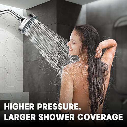 HOPOPRO 4 Inch Modern Chrome Fixed Shower Head with 5 Modes - High Pressure, Easy Install