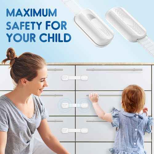 10 Pack Cabinet Locks Baby Proofing, SOGUDE Child Proof Cabinet Locks with 3M Adhesive Child Safety Locks for Refrigerator, Doors, Drawer Locks No Drilling, Cabinet Locks for Babies- White
