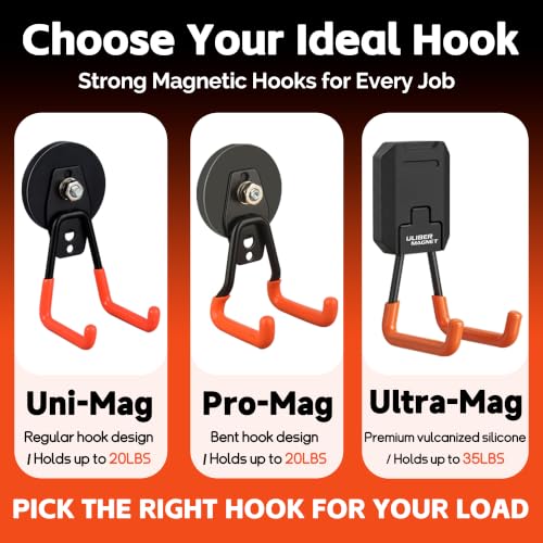 ULIBERMAGNET 2.59 Inch Magnetic Garage Hook 4 Pack - Heavy Duty Rubber Coated Hooks for Tools Garden Hose Pegboard