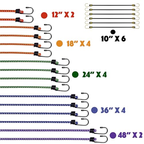 Yelier Heavy Duty Bungee Cords with Hooks Set 10-48 Inch, 22PCS Assorted Sizes