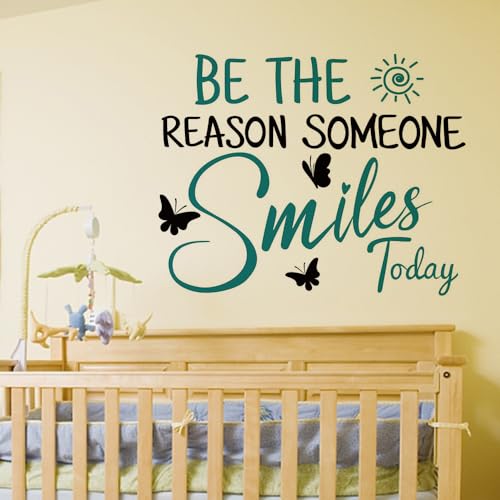 SUPERDANT Inspirational Quotes Wall Stickers Be The Reason Someone Smiles Today Vinyl Saying Decals Vinyl Wall Art Decal Positive for School Stairs Classroom Decor Office Inspiration Decoration