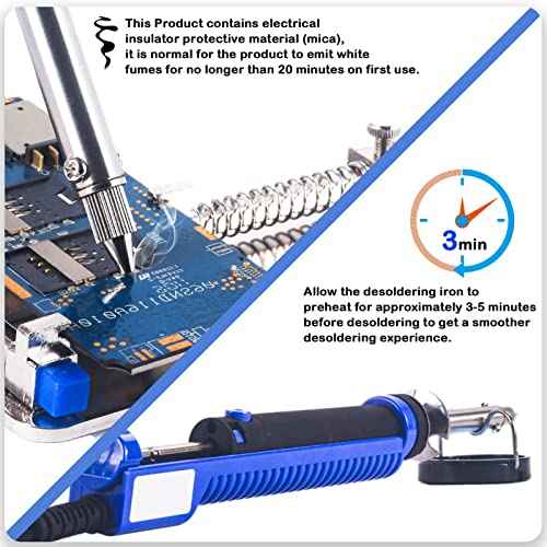 K KERNOWO 929D-V Electric Desoldering Soldering Iron Sucker ? Desoldering Pump Tool with 1.0mm & 1.2mm Nozzles, Desoldering Gun with Wick & Cleaning Pin for Through-Hole Solder Removal